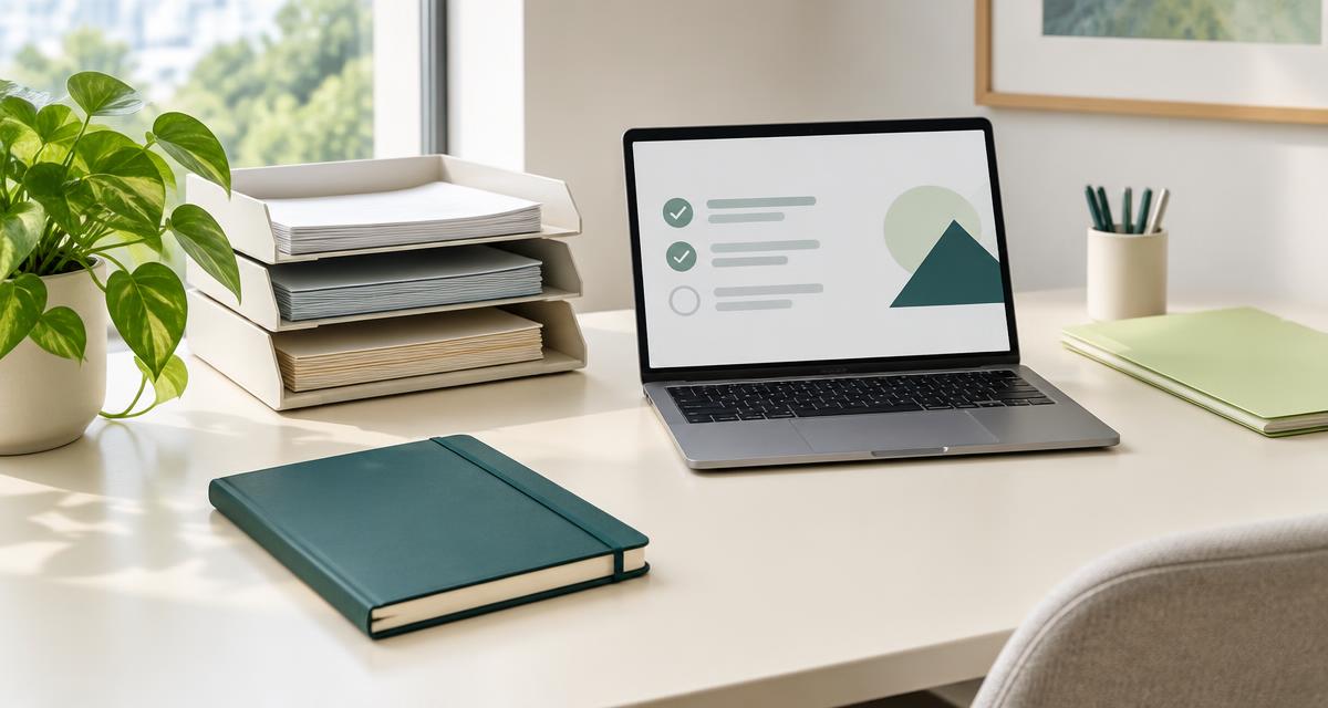 Flow planning workspace with notebooks and practical business materials